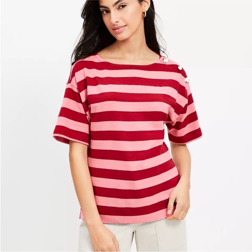 BNWT LOFT Striped Red and Pink Women's Tee